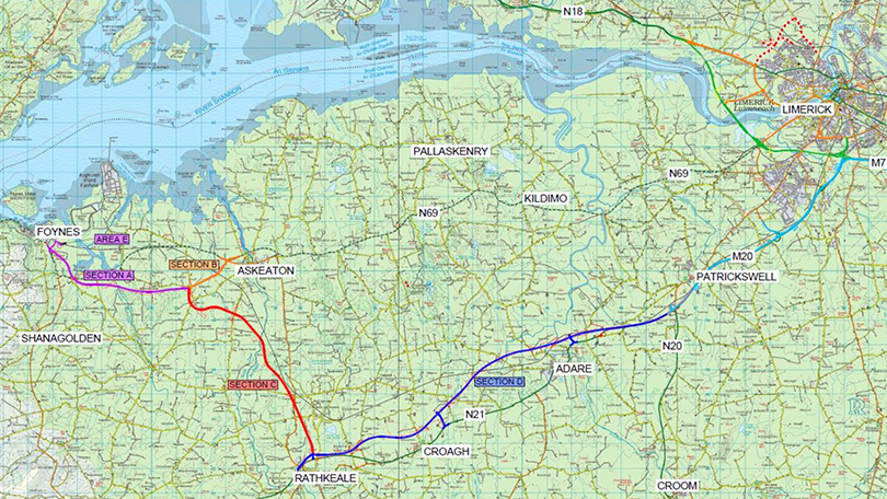 Map of Limerick to Foynes Road