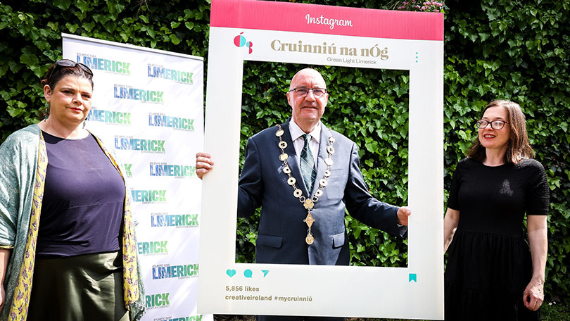 Mayor of Limerick City and County Council, Francis Foley, Pippa Little, Limerick City and County Council, Arts Officer and Jayne Foley, Fresh Film together with children from the LEGO Club announce a new vent titled Cruinniu na nOg at The Alms Houses, Nicholas street, Limerick. Picture: Keith Wiseman