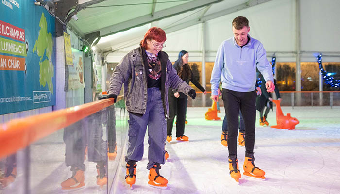 Two skaters having fun at Limerick on Ice